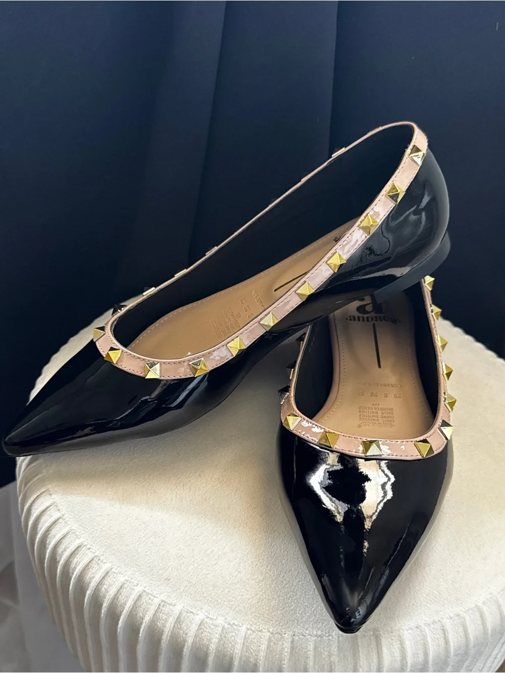 Black Patent Studded Pointed-Toe Flats